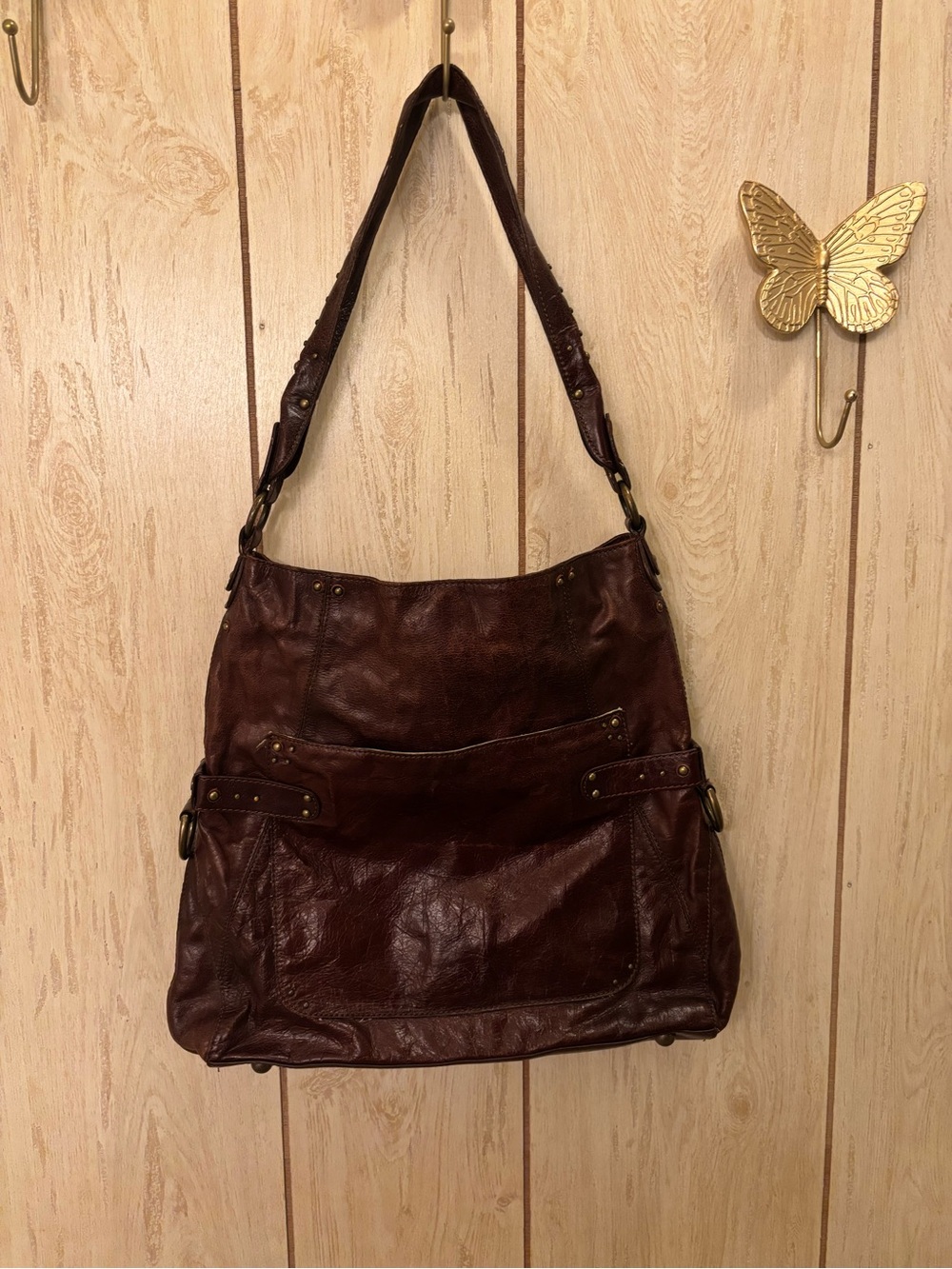 Charles David Distressed Dark Brown Leather Shoulder Bag